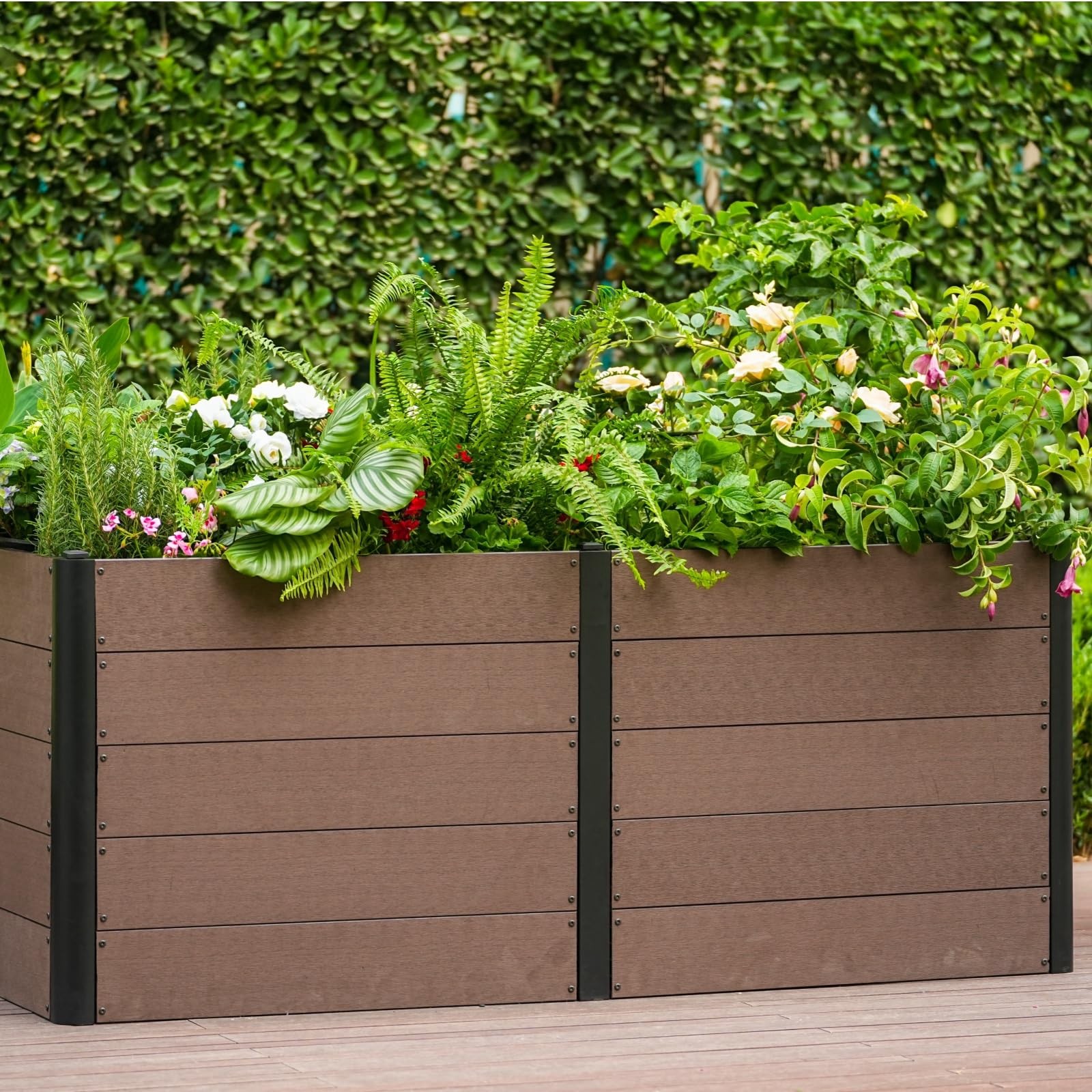 Wood-Like Raised Garden Bed Outdoor Composite Planter Box for