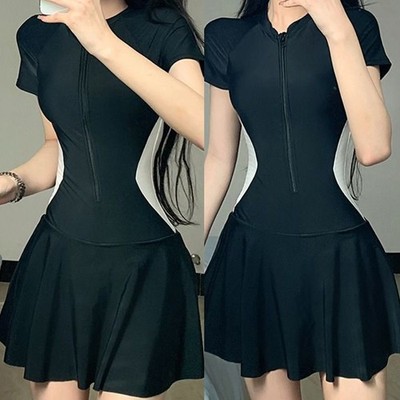 Women Conservative Swimsuit Slim Conservative Short Sleeve Trunk Sports Swimwear