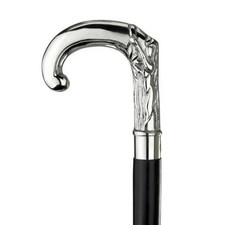 Men's Brass Designer Wooden Walking Stick Vintage SIlver Brass Handle Cane Gift
