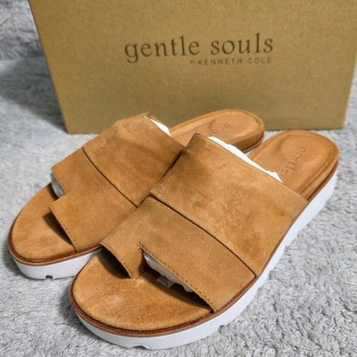 Gentle Souls by Kenneth Cole Lavern Cognac Suede Leather Slides Sandals 6M NIB