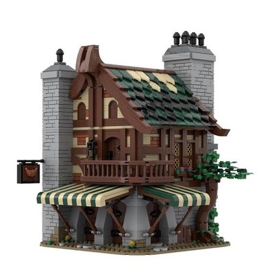 MOC-85318 Medieval Bakery Shaped Modular Building Set with Interior 1962 Pcs