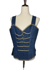 Corset Story Denim Blue Military Overbust Corset Military Goth Vamp