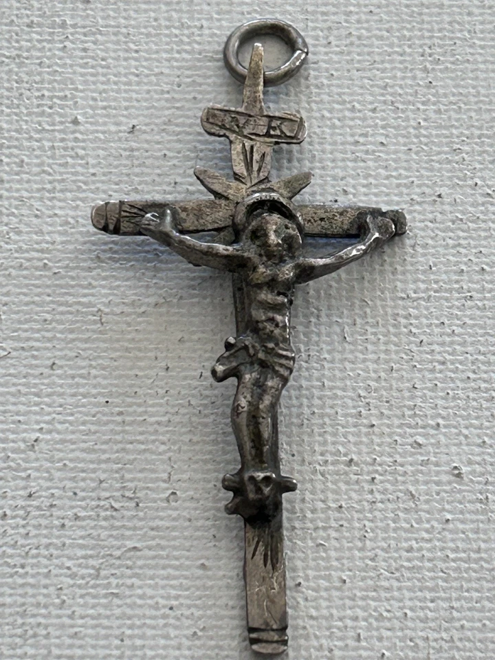 Antica Croce Crocifisso In Argento Epica 800 - Immagine 2 di 4