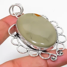 Imperial Jasper Gemstone Handmade 925 Sterling Silver Jewelry Pendant 2.36"
