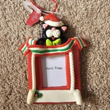 Holiday Time Cat Photo Resin Frame Christmas Ornament New