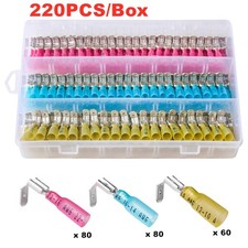 220Pcs Quick Splice Crimp Wire Connectors Heat Shrink Piggyback Spade Terminals