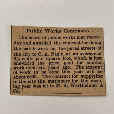 #ad MA Wertheimer amp; Co Public Works Contracts 1896 San Diego Clipping TAJ9 S30 $13.50