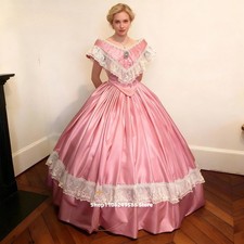 Historical Civil War Southern Belle Wedding Dress Pink Floor Length Ball Gowns