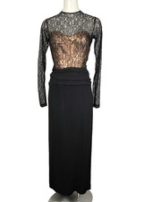 VTG 50s Frank Starr Ruth Goude Black Full Length Dress Metallic  Lace Bodice XS