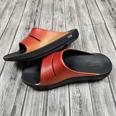 OOFOS Ooahh Slide Luxe Sandals Mens 8 Womens 10 Orange Black  display picture 3