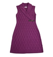 Calvin Klein Sweater Dress Medium Purple Cable Knit Shawl Collar Preppy Holiday