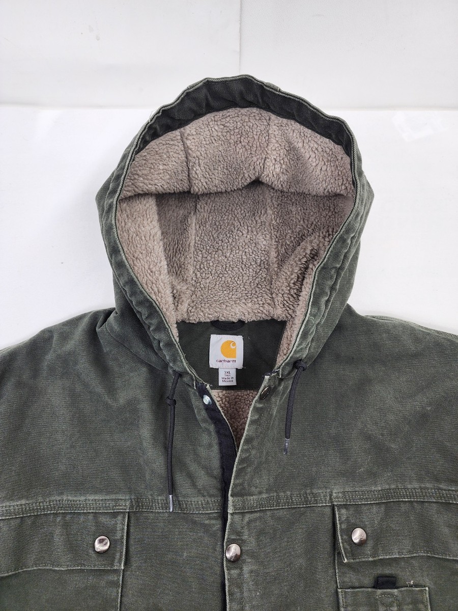 Carhartt J284 Canvas Jacket Sherpa Vtg Mens 3XL TALL Workwear Moss