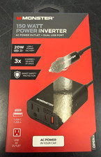 Monster 150Watt Power Inverter with Dual Port USB 20W USB-C, QC 3.0 USB-A