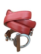 Red Leather Belt With Silver Hardware Chain Accent Size XL Minimalist