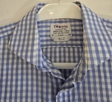 tm lewin shirt men Lt Blue Gingham French Cuff 16 Slim Cotton Button Down