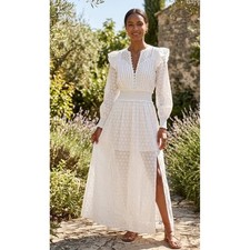 Happy Nature Kate Hudson White Clip Dot Ruffle Maxi Dress XXS New