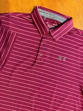 Under Armour Playoff Polo Shirt Men  s LG Maroon Stripe HeatGear Golf Athletic
