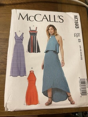 McCalls Pattern M7593 Ms Pullover Dress w/Neck~Length~Hemline~Overlay Opts 14-22