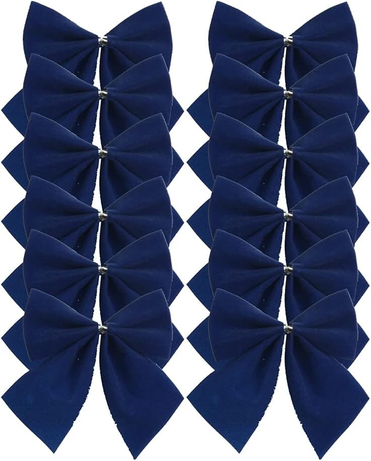 Davies 12 Navy Blue Bows - Velvet Christmas Tree Ties/Decoration