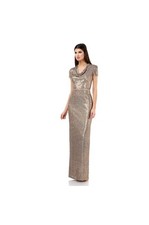 298 JS Collections Women's Gold Sequin Cowl Neck Column Gown Dress Size 8
