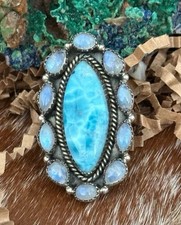 Larimar Rainbow Moonstone Southwestern Statement Sterling Silver Ring