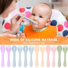 12 Pcs Baby Spoon and Fork Set Soft Baby Fork Silicone Baby Spoon with xiYeb