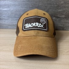 Bacardi Hat Cap Strap Back Brown Tan Patch Embroidered Promo Mens Canvas Trucker