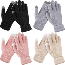 4 Pairs Kids Winter Touchscreen Gloves Warm Fleece Lined Child Knit Gloves Elast