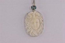 Sterling Silver 51mm x 31mm Carved Shell Cameo Topaz Oval Statement 925 Pendant