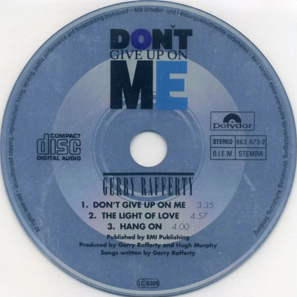 Gerry Rafferty - Don't give up on me; 3 Track MCD - Bild 3 von 3