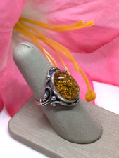 Vintage Oval Amber Sterling Silver 925 Filigree Ring Size 8.25