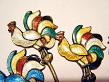 Vintage Bernard Meldahl Norway Sterling Silver Enamel Rooster Food Cocktail Pick