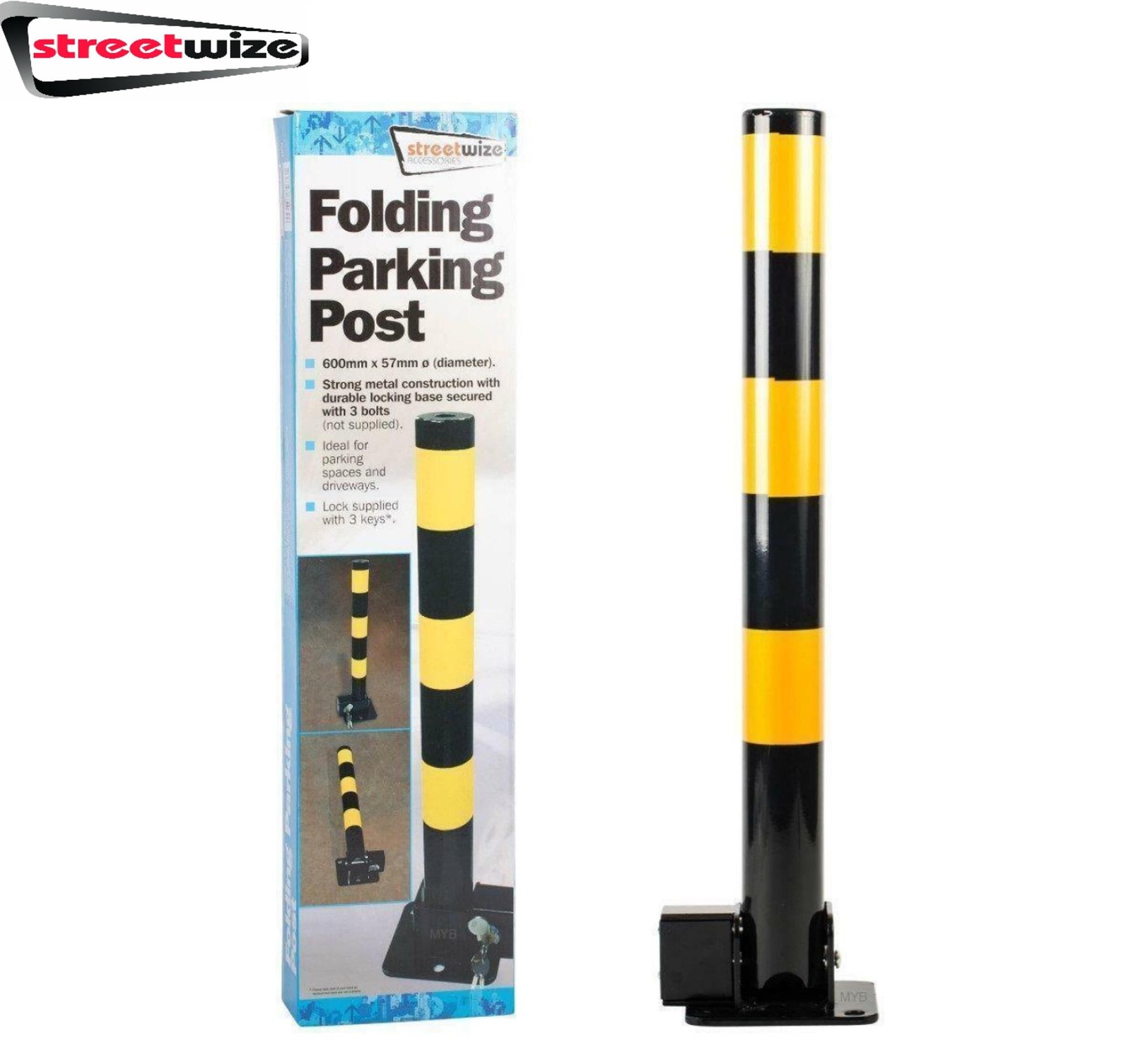 Heavy Duty Folding Robust Security Parking Post Driveway Bollard Lock 3 x Keys