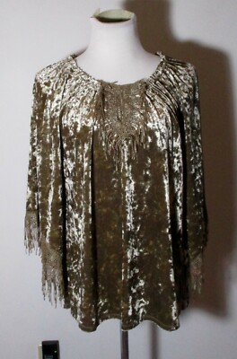 MELISSA PAIGE Gold Boho Crushed Velvet Top Size M NWT $65.00