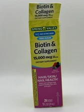Spring Valley Biotin & Collagen Dietary Supplement 15,000 mcg - 1 fl Oz Box Dama
