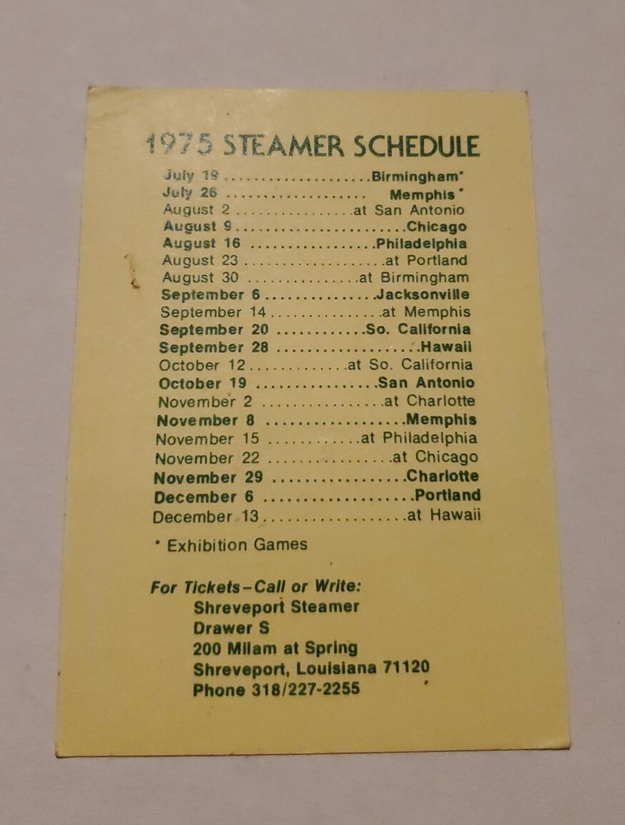1975 SHREVEPORT STEAMER WFL FOOTBALL POCKET SCHEDULE VINTAGE STEAMER