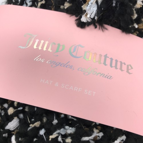 NWT Juicy Couture Scarf & Hat Black Pink Beanie ONE SIZE Gift Set Acrylic Black - Picture 2 of 7