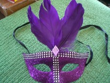 Purple Glitter Feathers 'Diamonds' Mardi Gras Halloween Party Mask Costume