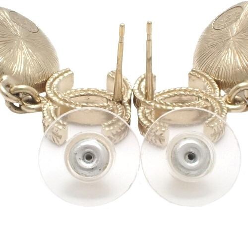 CHANEL Earrings AUTH COCO CC kenkenjp Logo Gold Pearl Swing Flower Medal Rare - Picture 3 of 18