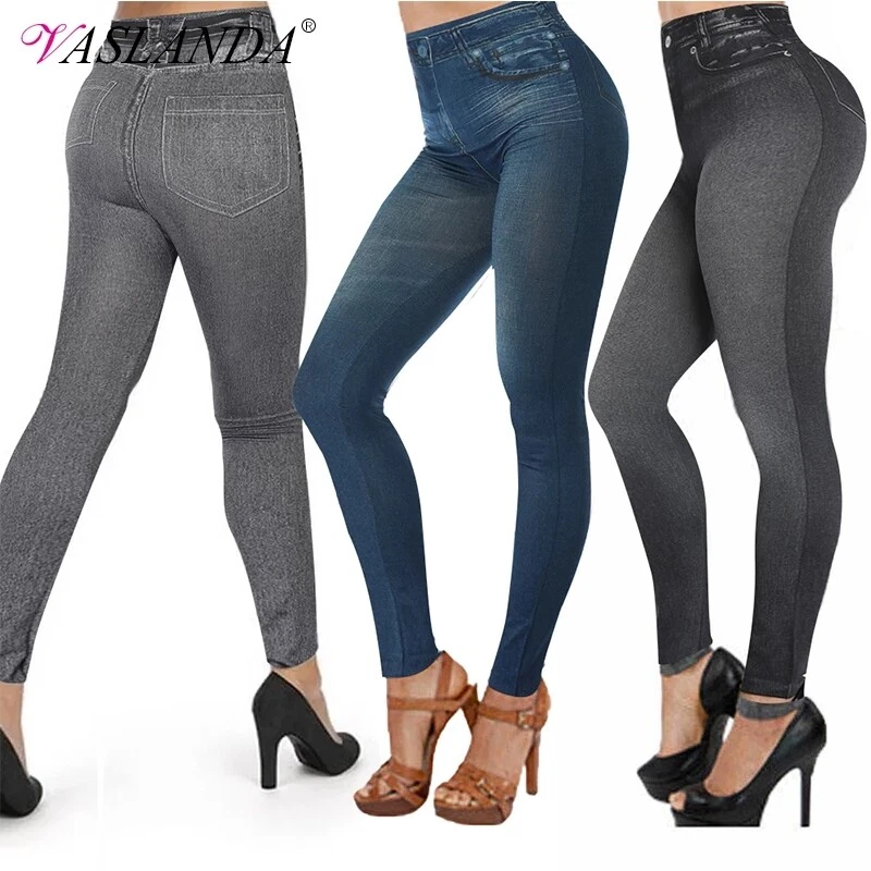 Generic Jeggings Women Faux Denim Jeans Leggings High Waisted