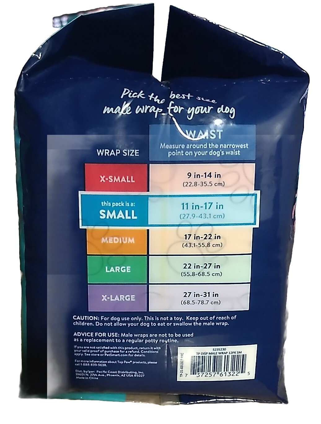 Top Paw Disposable Male Wraps Dog Diapers Sz Small 23 Total Count Open