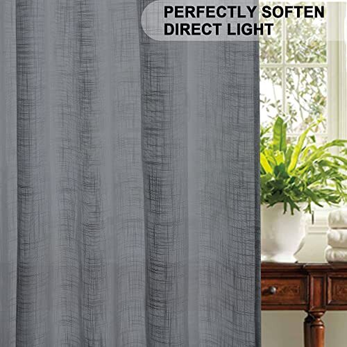 Dark Grey Sheer Linen Curtains 63 Inches Long Semi Sheer Curtains For Bedroom Na - Picture 5 of 7