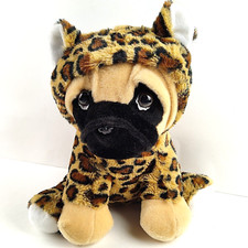 Kellytoy Plush Puppy Dog In Leopard Cheetah Costume 10" Pug Brown Spotted Hood