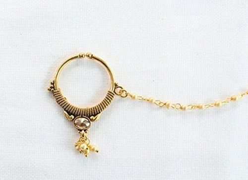 Indian Nose Ring Chain Bollywood Bridal Gold Traditional Ethnic Wedding Jewelry