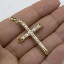 2" Polished Cross Pendant Solid Real 14K Yellow Gold