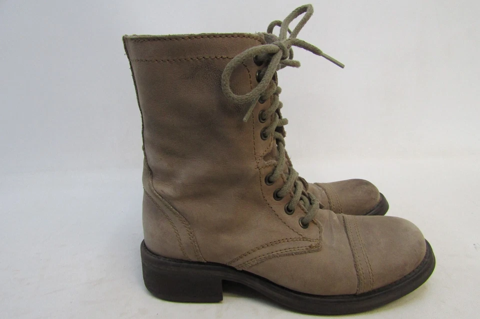 STEVE MADDEN Mujer Talla 7 M Cuero Marrón Claro Cremallera Combate Botín Alto TROOPA Foto 3 de 4