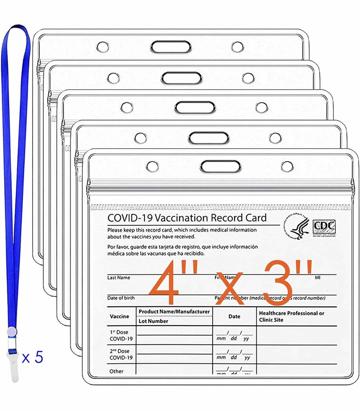 5 PACK WATERPROOF Card Holder ZIP CDC Vaccination ID Protector Badge 4”x3” image 2