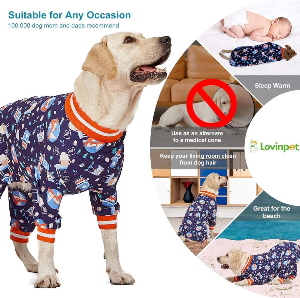 LovinPet Pijama Grande Perro Tejido 4 Patas Cálido Noche para Pitbull/Lab/Bulldog Foto 4 de 4