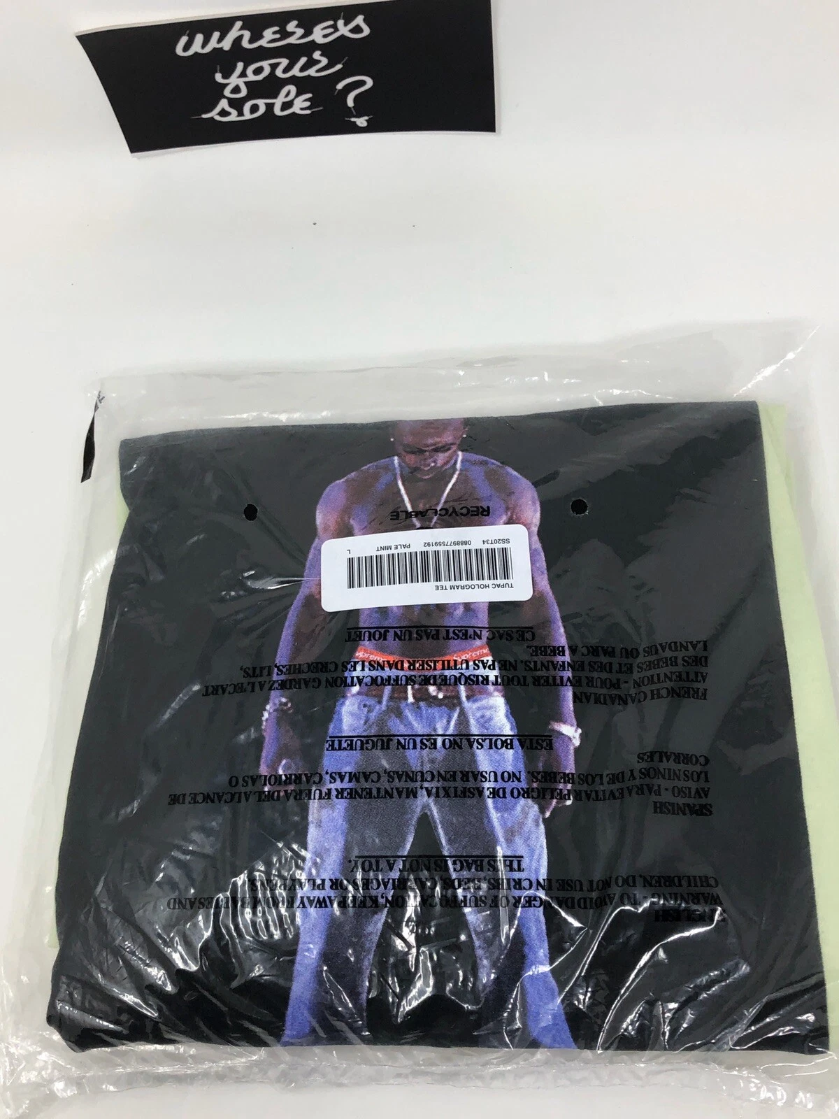 T shirt hologramme Supreme Tupac grand L pâle comme neuf DS SS20