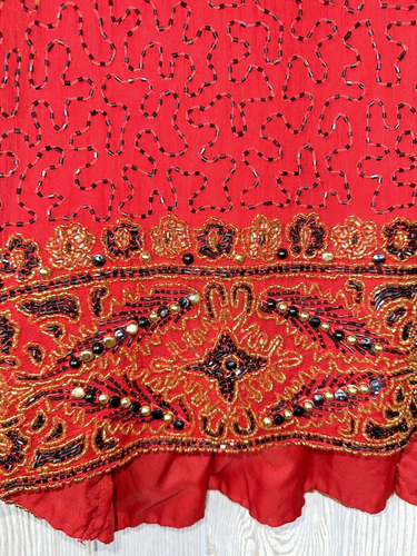 NWT Vintage Laurence Kazar 100% Pure Silk Open Jacket 2XL Red & Gold Beaded - Picture 8 of 15